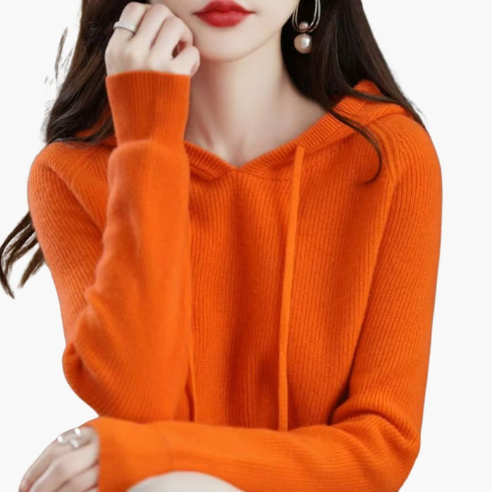 Sweat à capuche pour femme à surface côtelée et manches longues