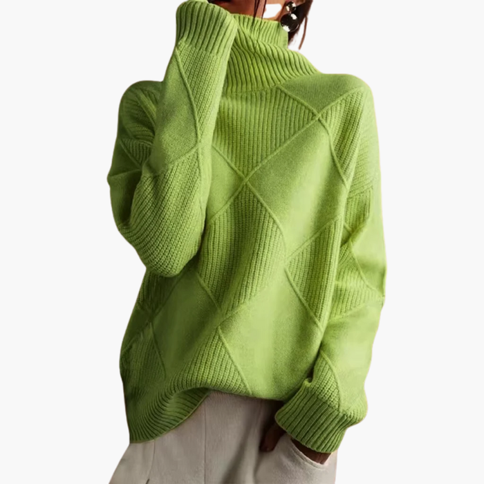 Stickad pullover för kvinnor med hög hals och långa ärmar