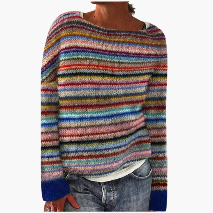 Maglione da donna multicolore con scollo a barca