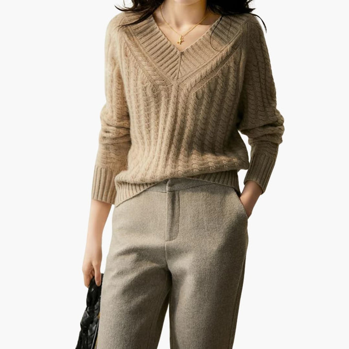 Maglia da donna con scollo a V e superficie a coste