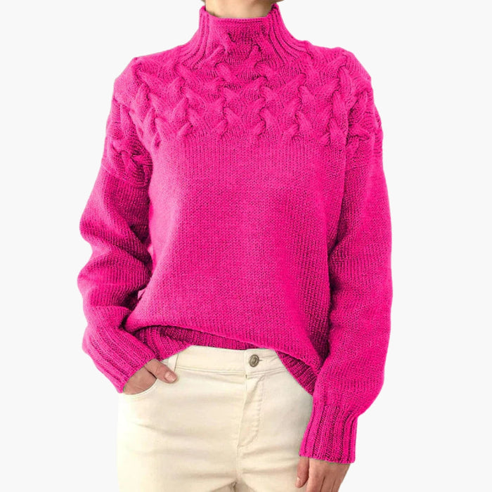 Jersey de mujer de cuello alto con punto trenzado