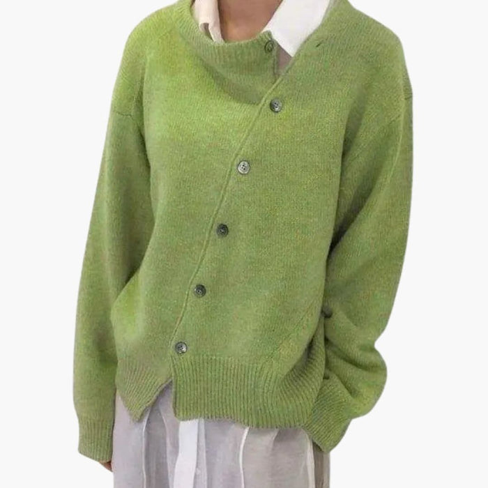 Dame sweater med asymmetrisk knaplukning