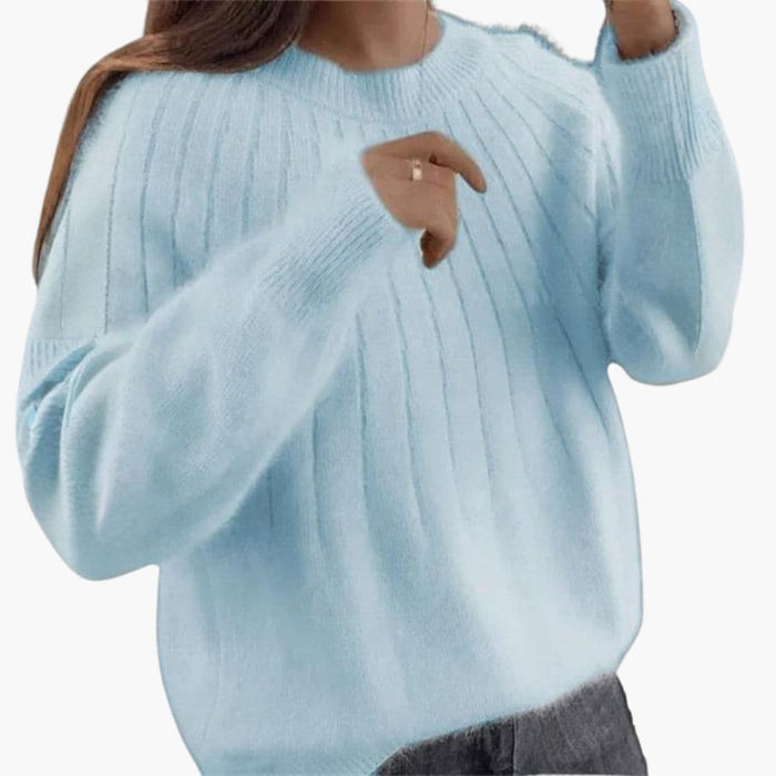Pullover da donna in maglia a coste e girocollo