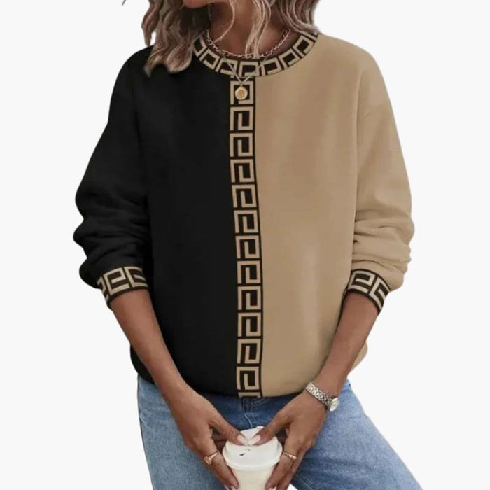 Dame sweater med rund hals og geometrisk mønster