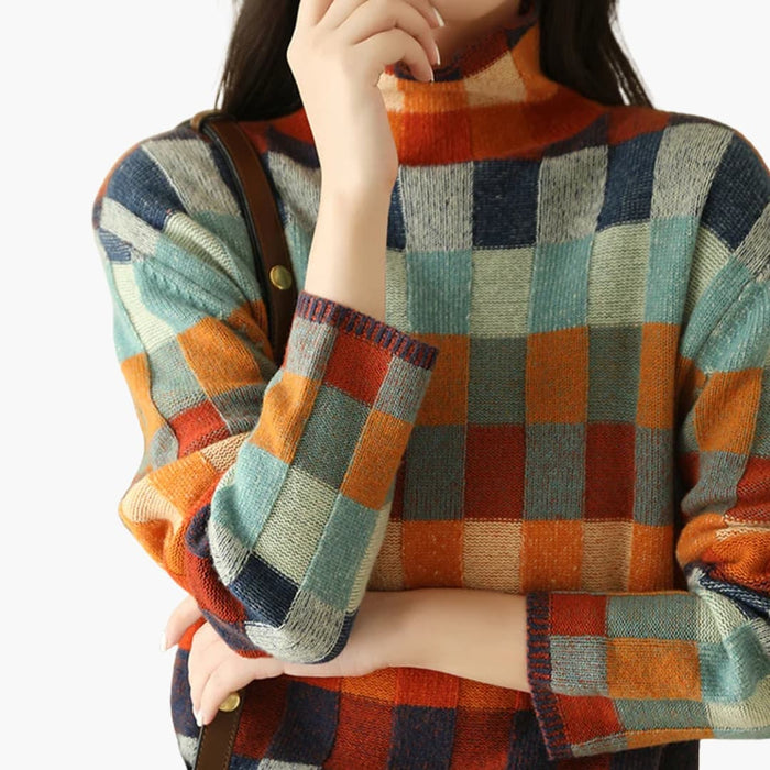 Maglione da donna variopinto a quadri dalla vestibilità ampia