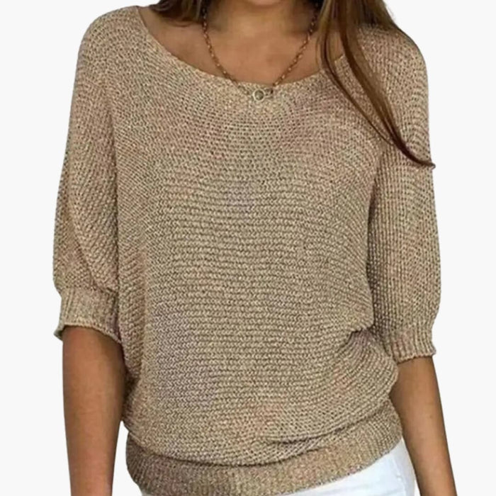 Pullover in maglia da donna con scollo rotondo e maniche a 3/4