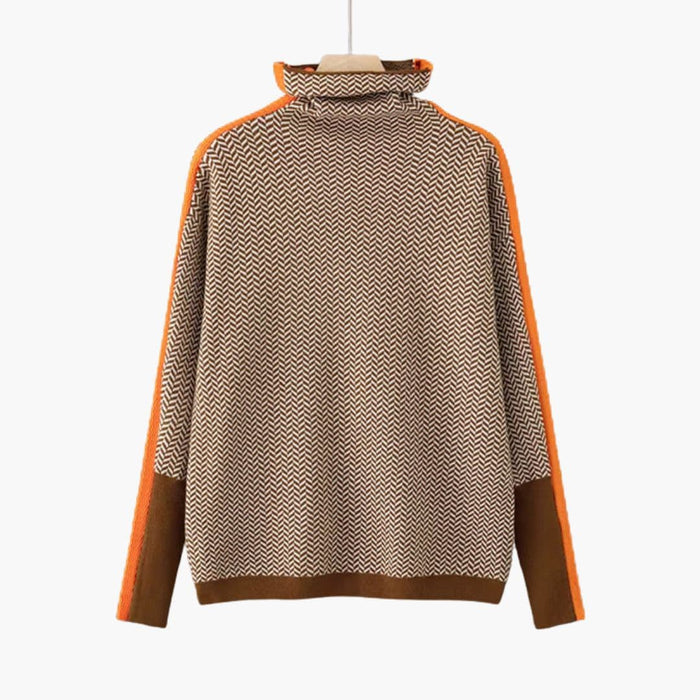 Dame sweater med zigzag mønster og kontrast detaljer
