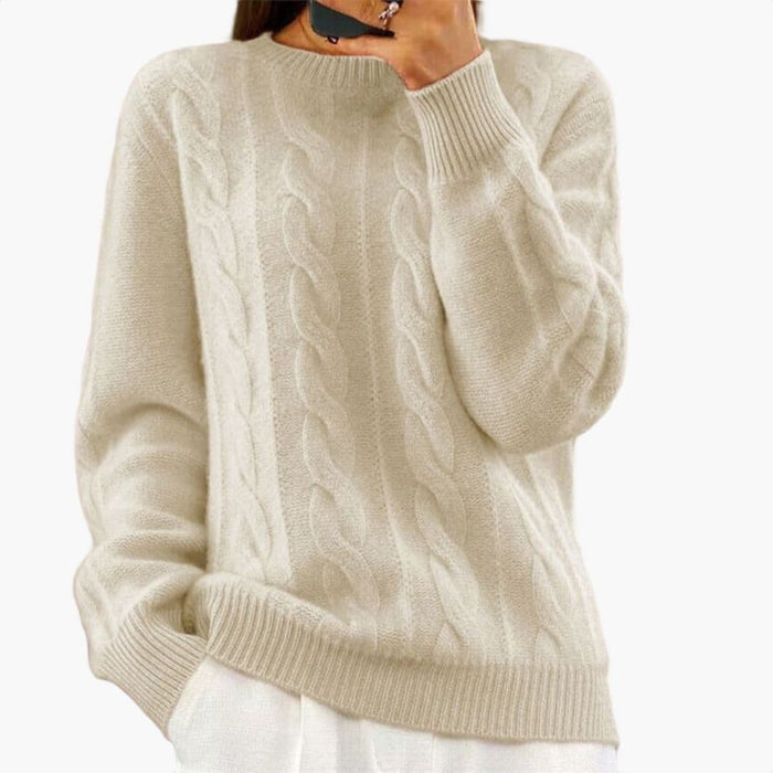 Dame strikpullover med rund hals