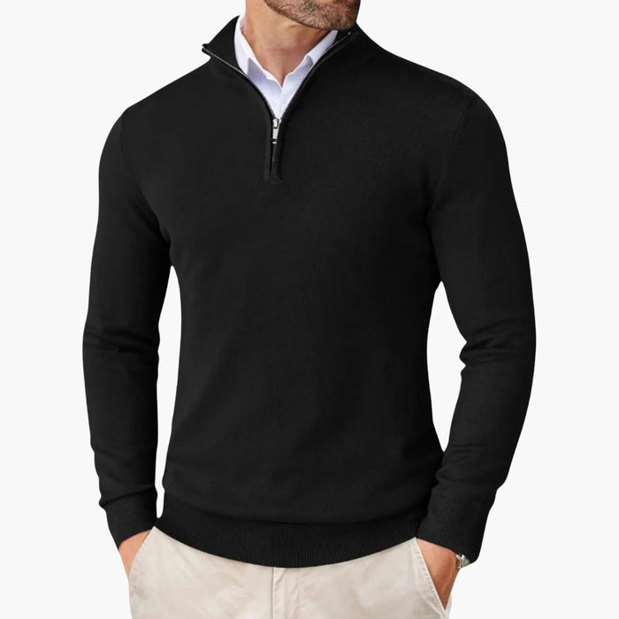 Maglione lavorato a maglia da uomo con cerniera e bordo a coste