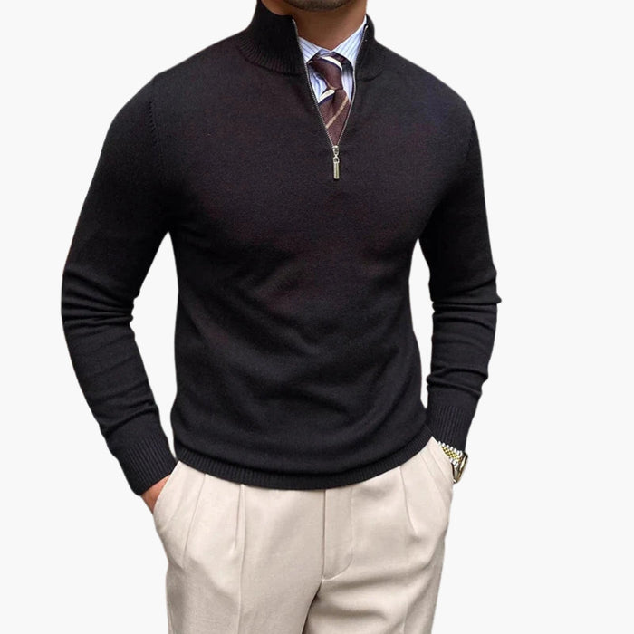 Suéter de punto para hombre, con media cremallera y cuello alto
