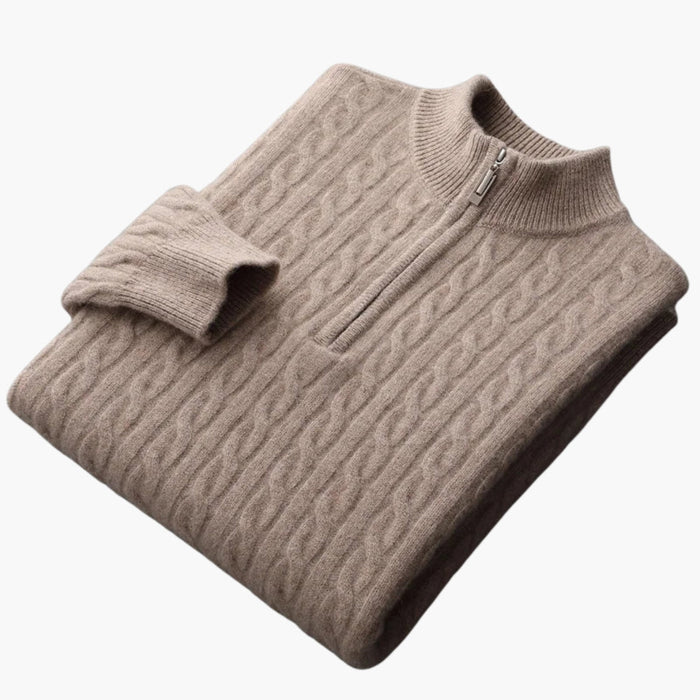 Maglione da uomo a trecce con mezza chiusura a cerniera