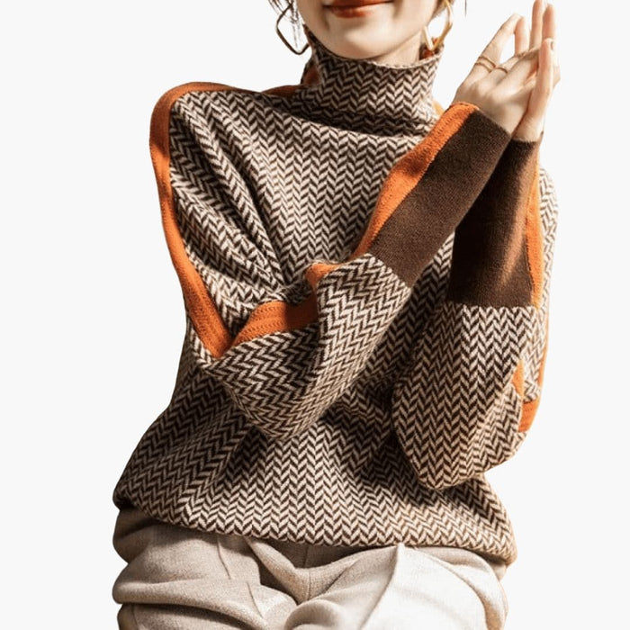 Maglione lungo a righe da donna con bordo a coste