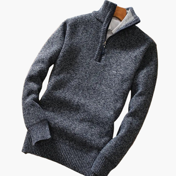 Pull pour homme avec demi-fermeture zippée et poignets côtelés