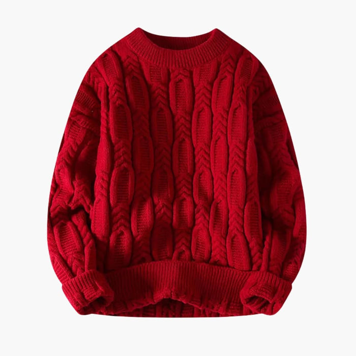 Maglione da uomo a trecce con bordo a coste e collo tondo