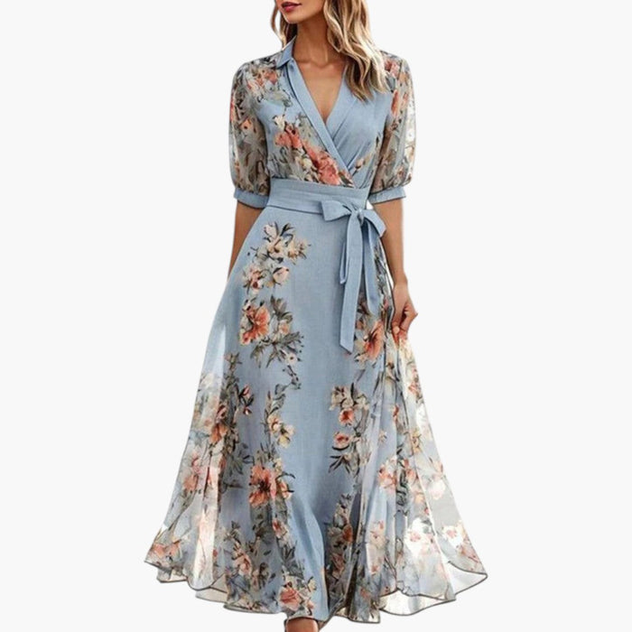 Abito midi da donna con scollo a V e motivo floreale