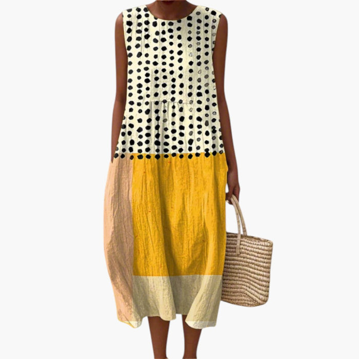 Robe midi pour femme à motif à pois et sans manches