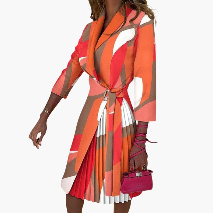 Vestido blazer de mujer con cuello con muesca y falda plisada