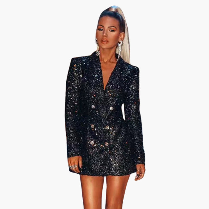 Blazer vestido de mujer con superficie brillante