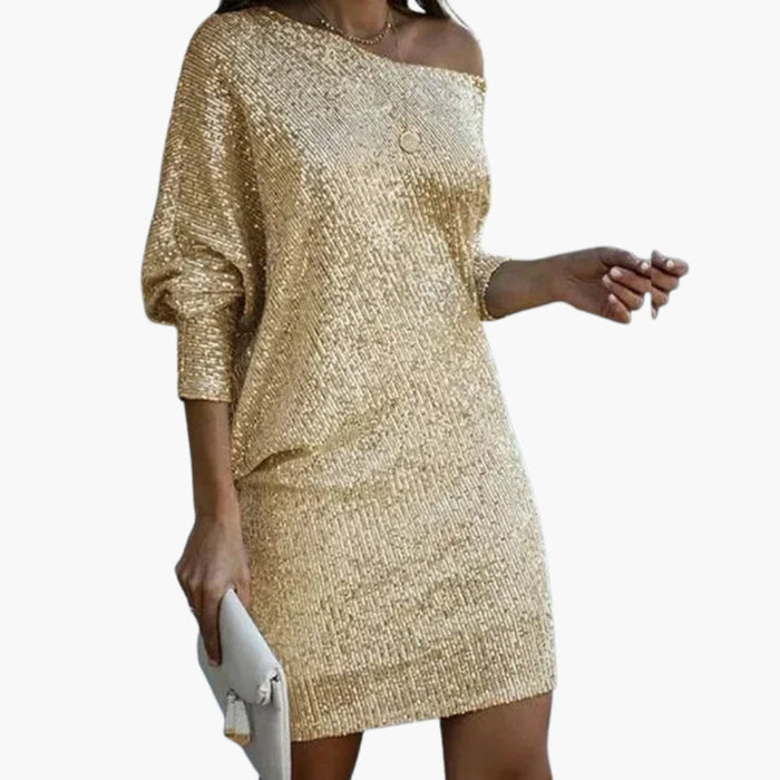 Kort glitrende kjole til kvinder med bare skuldre