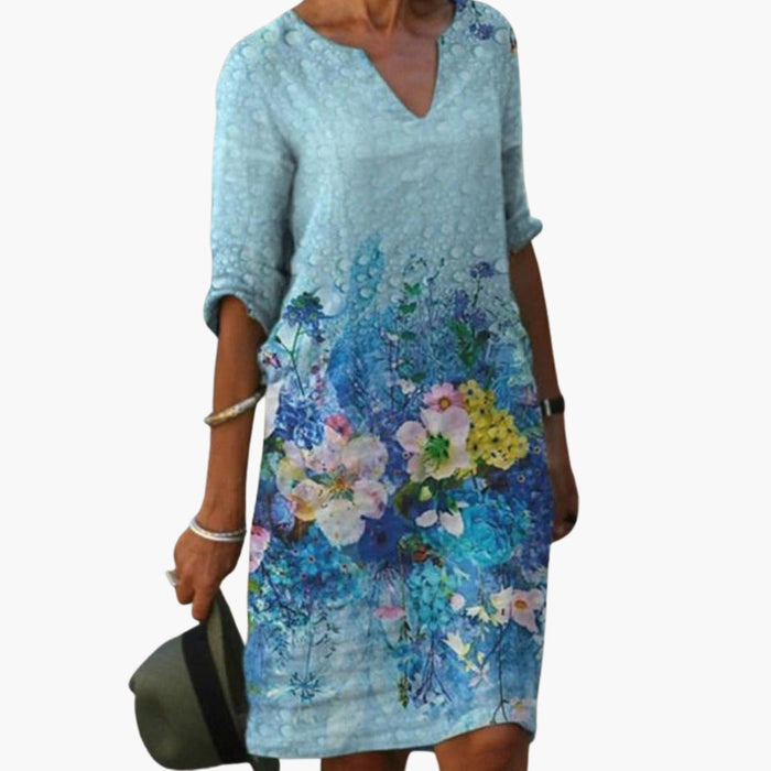 Vestido floral para mujer con escote en V y mangas