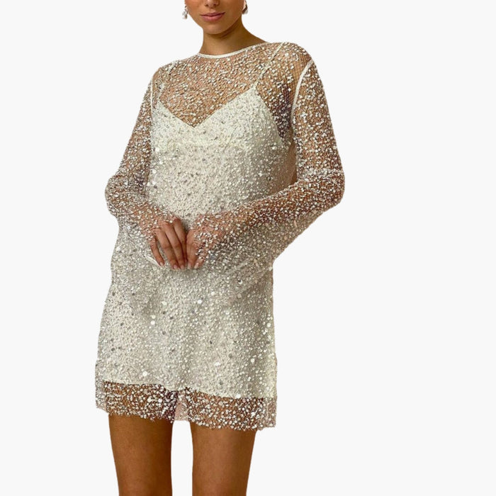 Vestido de dos piezas de malla para mujer con mangas largas