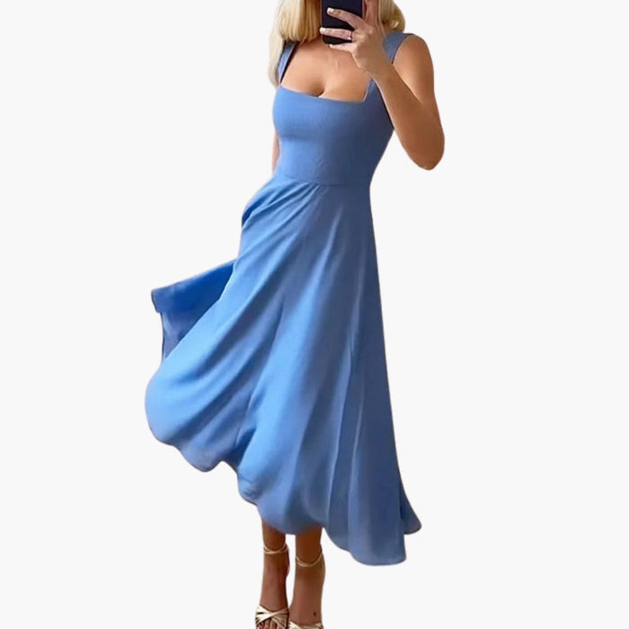 Robe sans manches pour femme avec encolure carrée