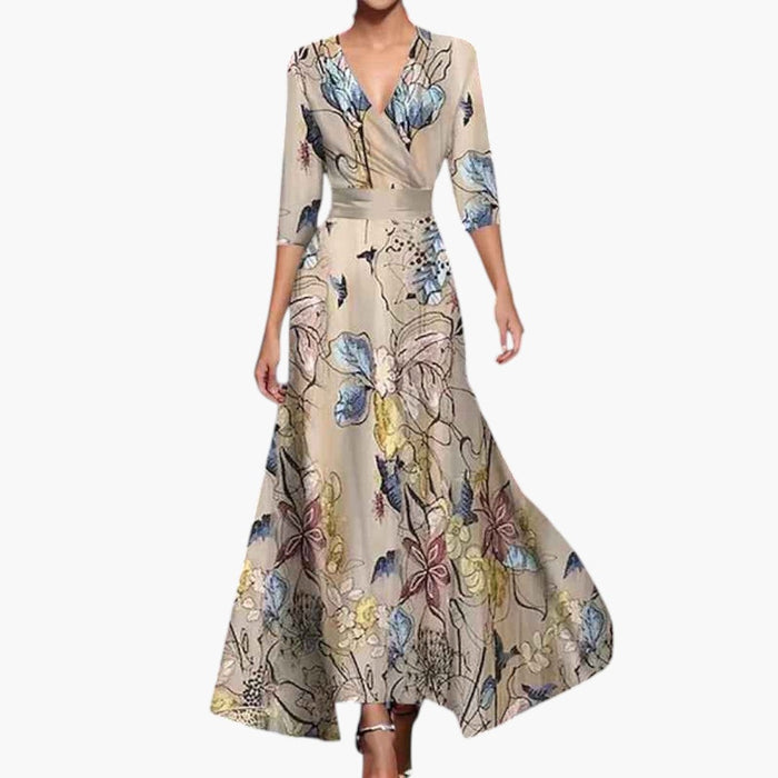 Maxiabito da donna con scollo a V e motivo floreale