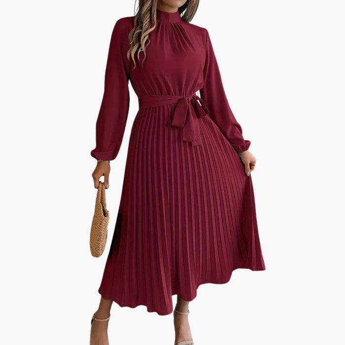 Vestido midi para mujer con plisado y cuello alto