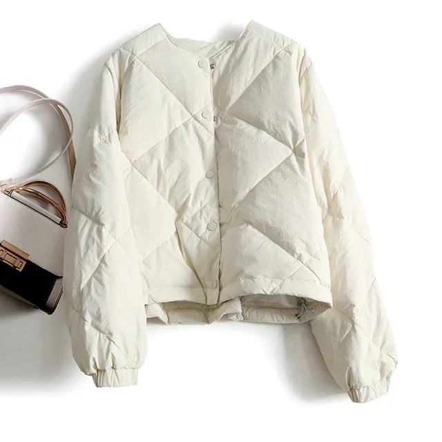 Veste matelassée pour femme à col rond et fermeture boutonnée