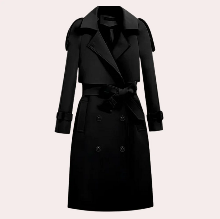 Langer Trenchcoat für Damen mit Gürtel und Kragen