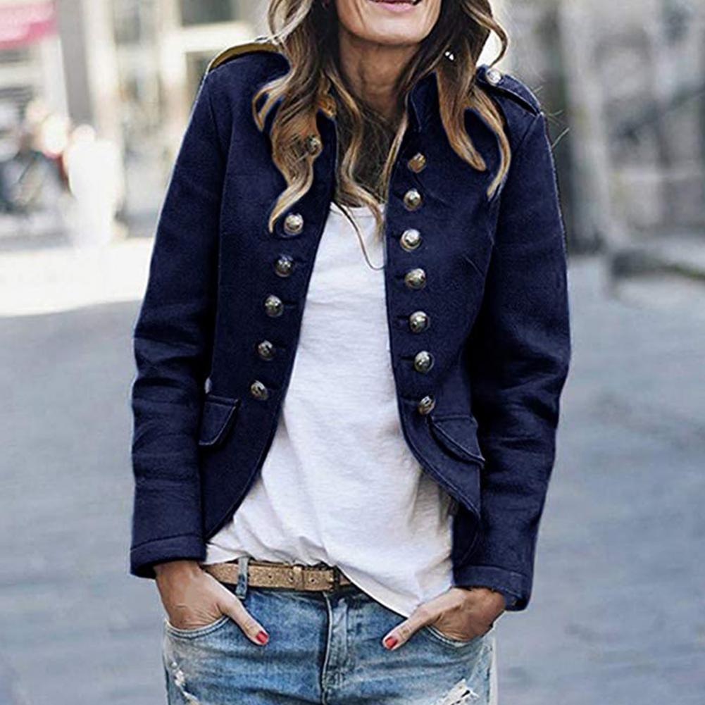 Dame Kort Blazer med Ståkrave og Åben Front
