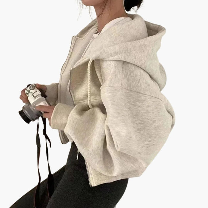 Felpa corta con cappuccio da donna