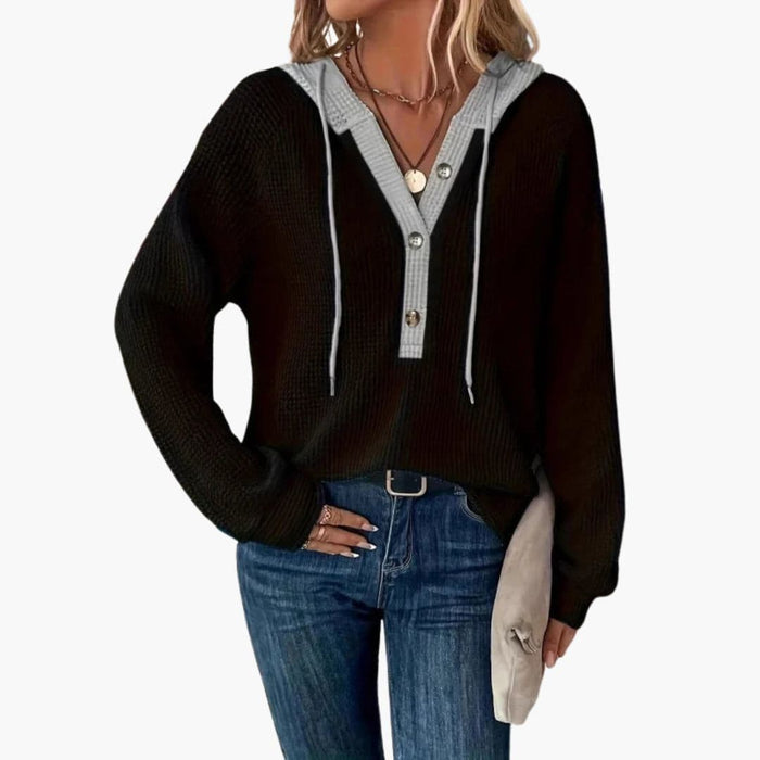 Sweatshirt för kvinnor med huva och kontrastfoder