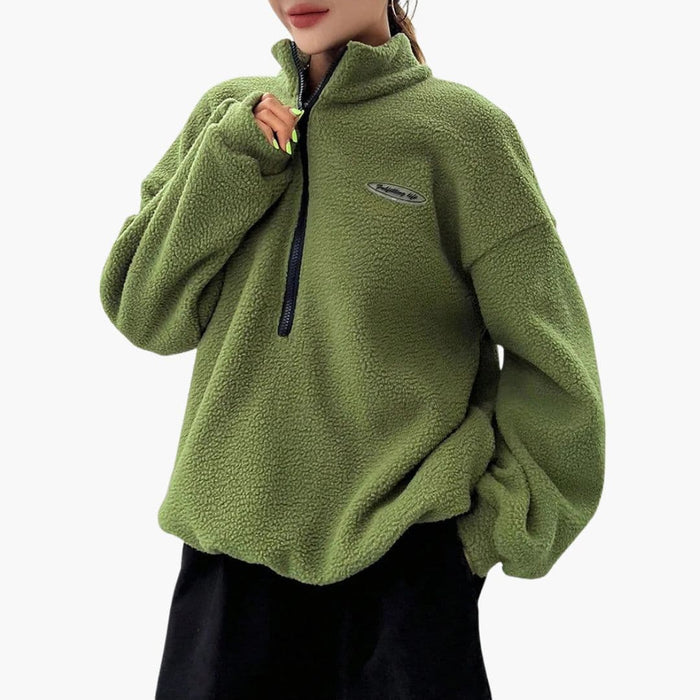 Dame sweatshirt til vinter med halv lynlås og løs pasform