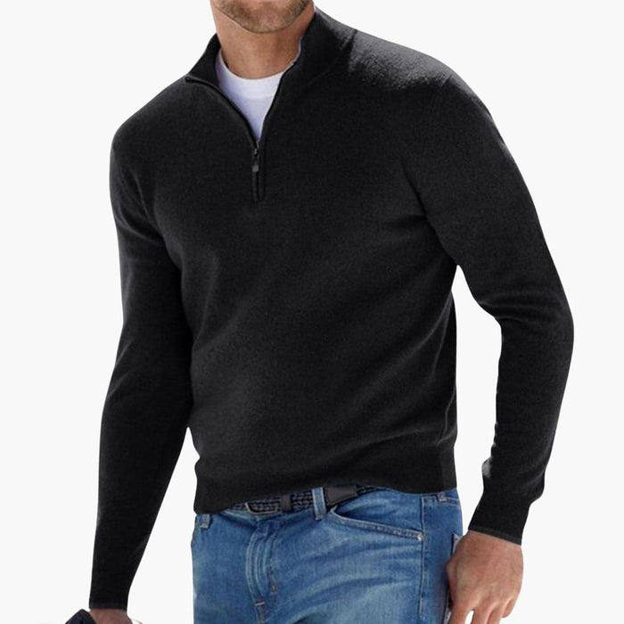 Sweatshirt herre halv lynlås med ribbede manchetter