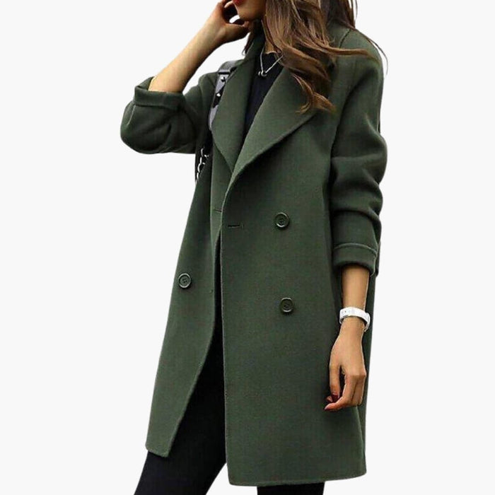 Dame trench-coat med dobbeltknaplukning og klippet revers