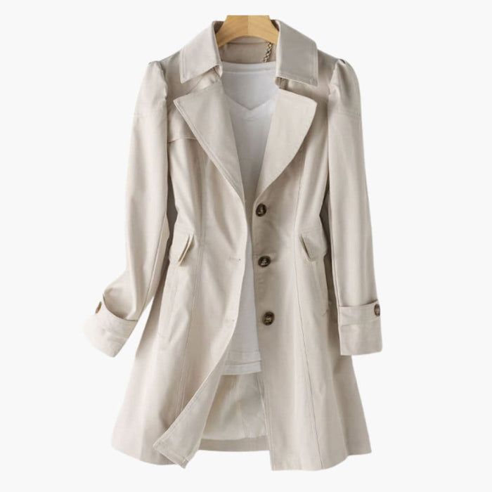Trenchcoat for kvinner med hette og knappelukking