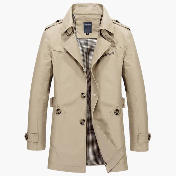 Trench coat til mænd med bælte og knaplukning