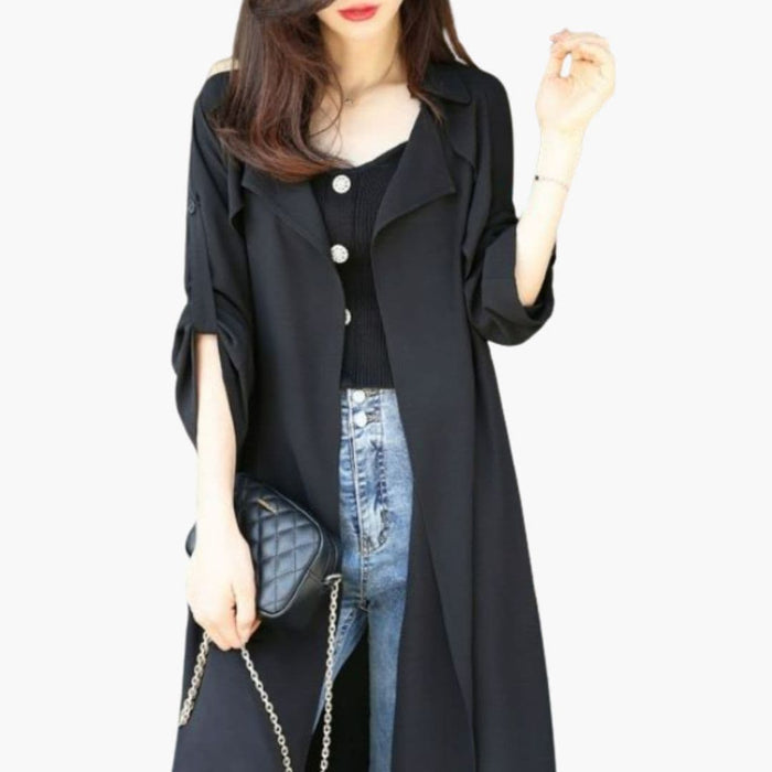 Trenchcoat lungo da donna con chiusura a bottoni
