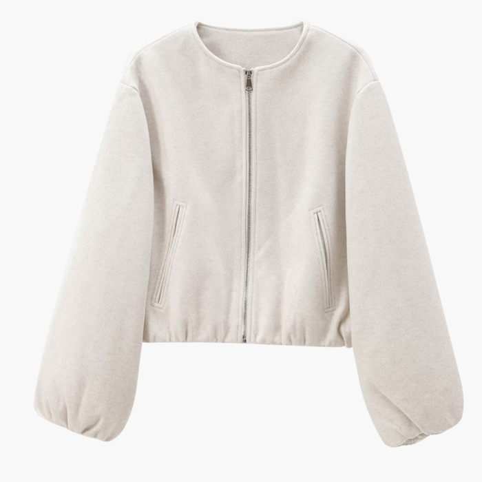 Chaqueta bomber para mujer con mangas abullonadas y cremallera