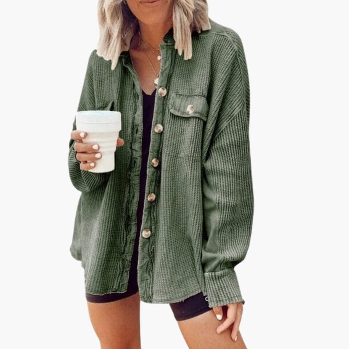 Giacca-camicia oversize in maglia da donna con bottoni