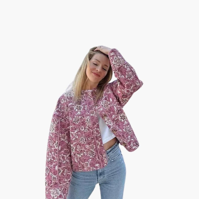 Giacca da donna con stampa floreale e chiusura con bottoni