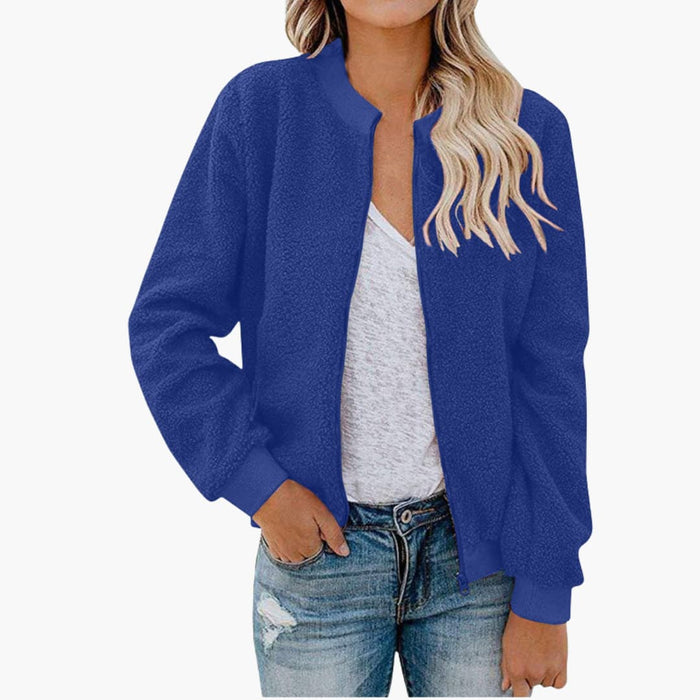 Chaqueta bomber de mujer con cuello alto y corte recto