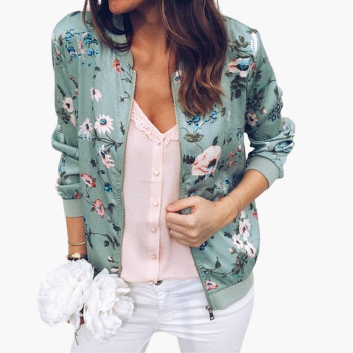 Blouson aviateur pour femme avec motif floral et fermeture à glissière