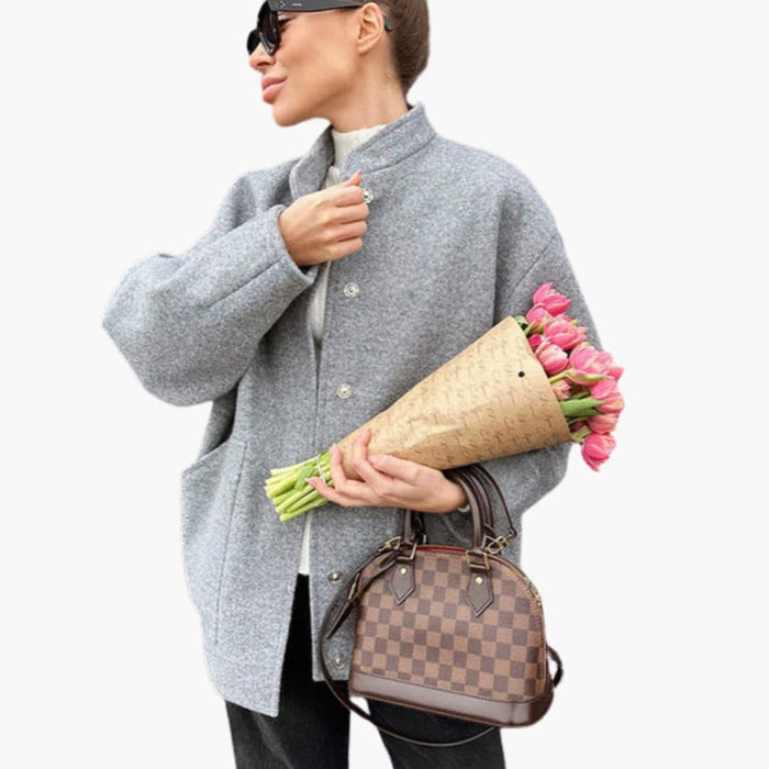 Blouson aviateur pour femme avec bord côtelé et fermeture à boutons-pression