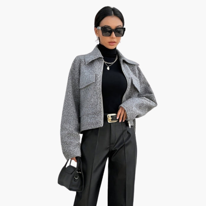 Bomber corto da donna con collo a revers