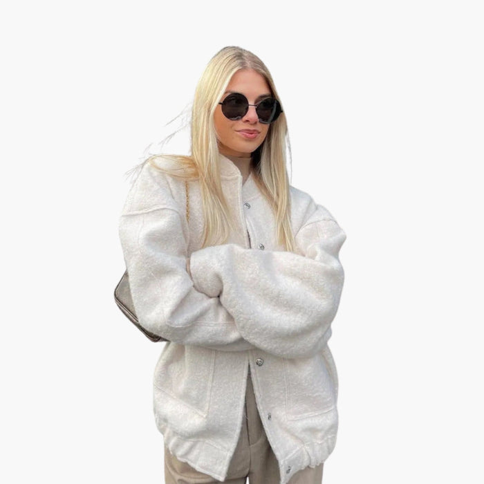 Oversized bomberjakke til kvinder med trykknaplukning