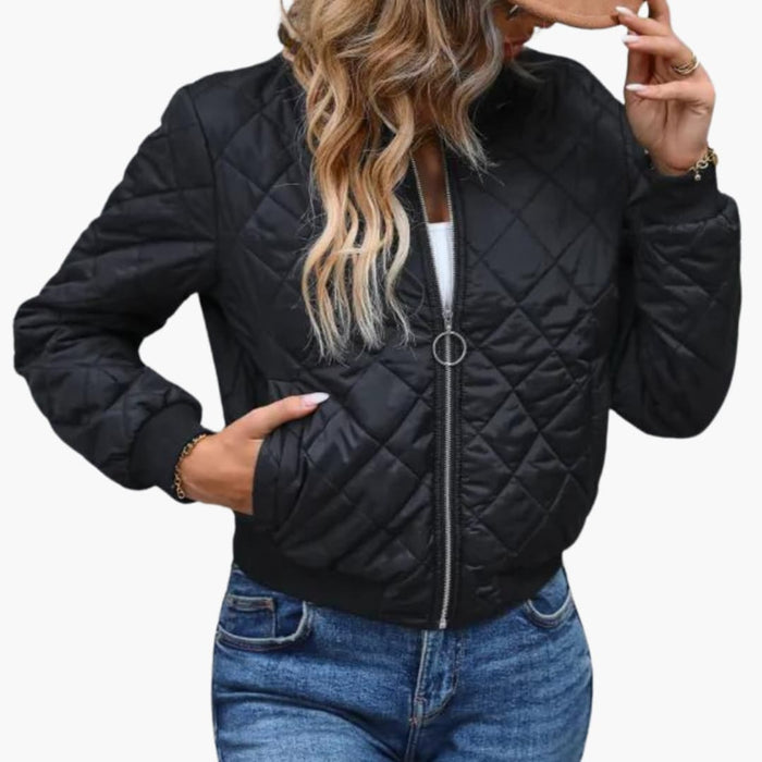 Veste bomber til kvinder med lynlås og quiltet overflade