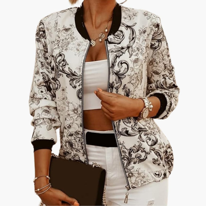 Blouson bomber femme à fermeture éclair et bord côtelé