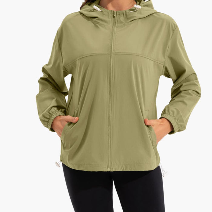 Damen-Sportjacke mit Kapuze, Reißverschluss und langen Ärmeln